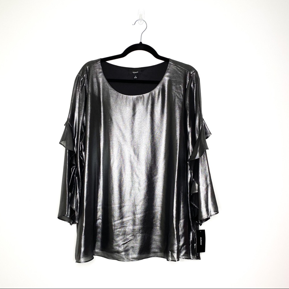 Alfani Metallic Silver Grey L/S Blouse XL